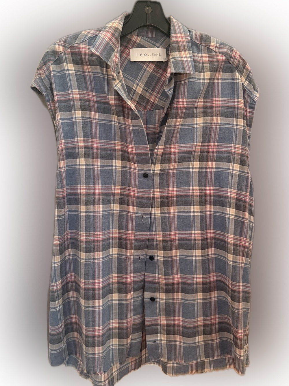 Iro Blue and Pink Plaid Sleeveless Shirt